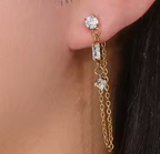 Chain 3 CZ + 14K Gold Earrings