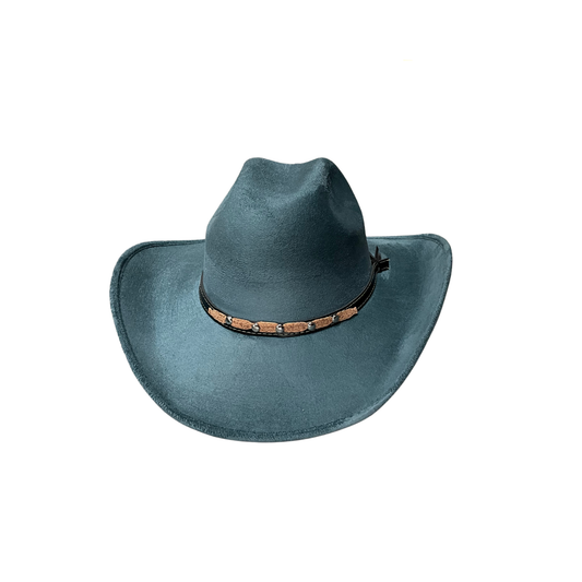 Unisex Vegan Suede Western Cowboy Hat: Peacock Blue / Medium (56-58cm)