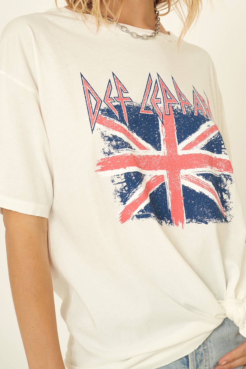 Def Leppard Union Jack Vintage Washed Graphic Tee Ivory