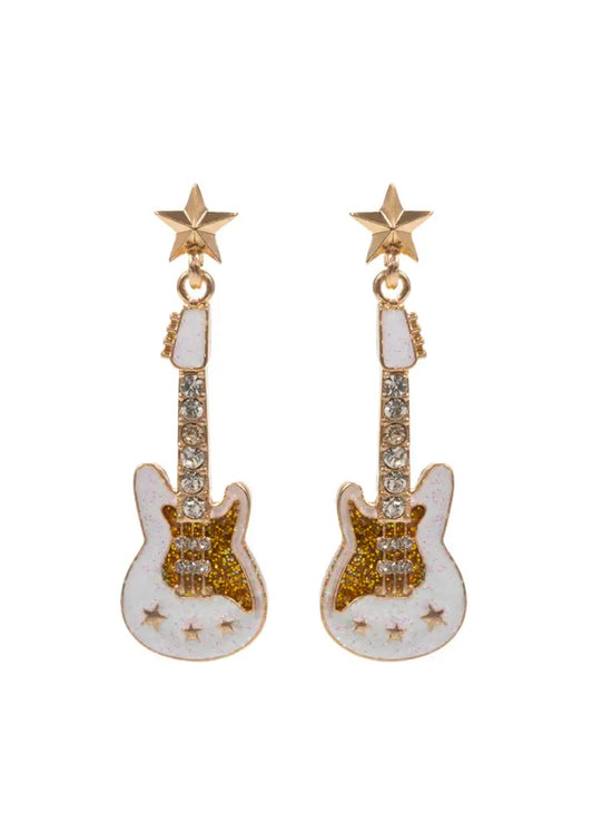 White Electric Guitar Earrings