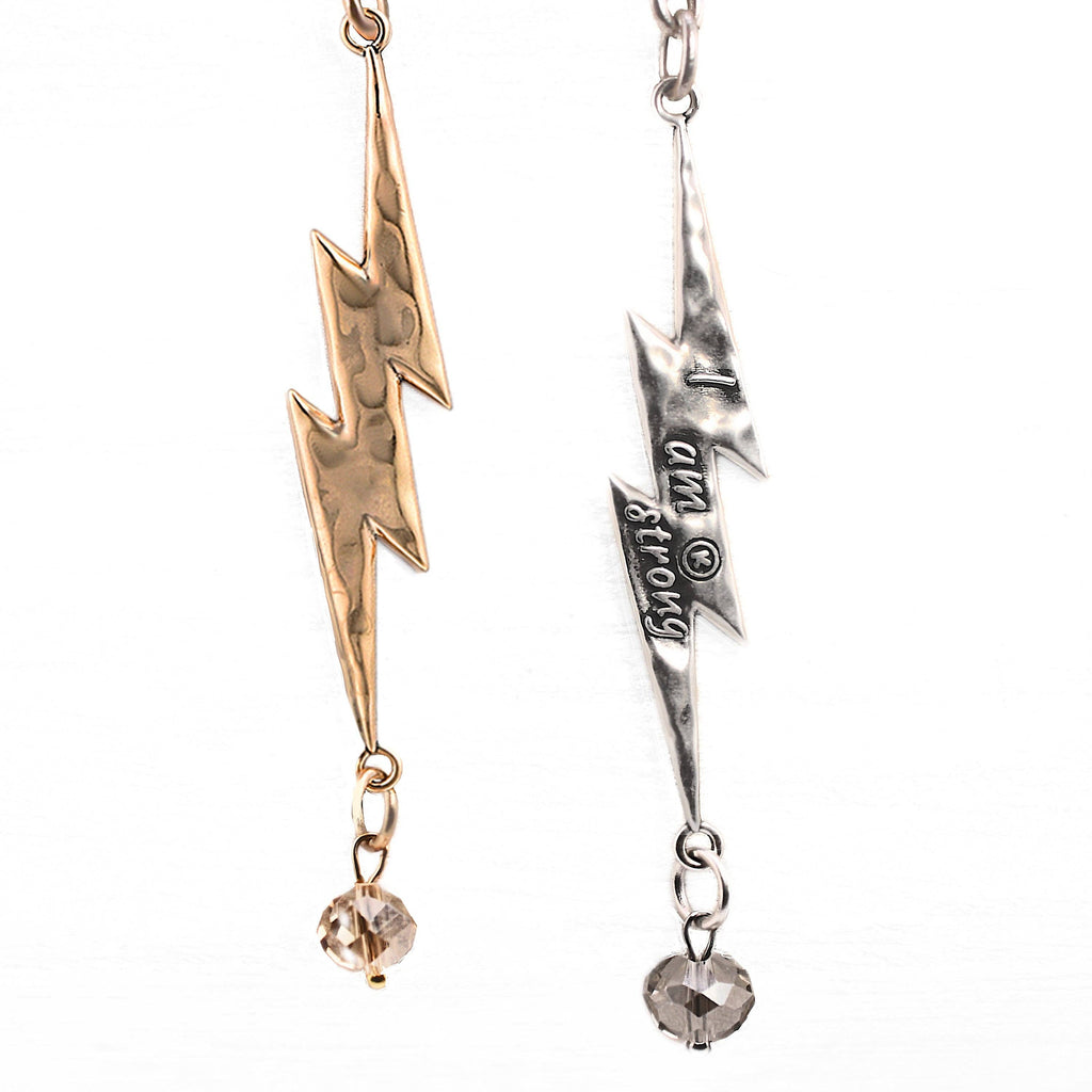 I Am Strong Lightning Bolt Choker Necklace: Silver / M/L (22")