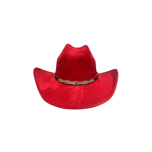 Unisex Vegan Suede Western Cowboy Hat: Red / Medium (56-58cm)
