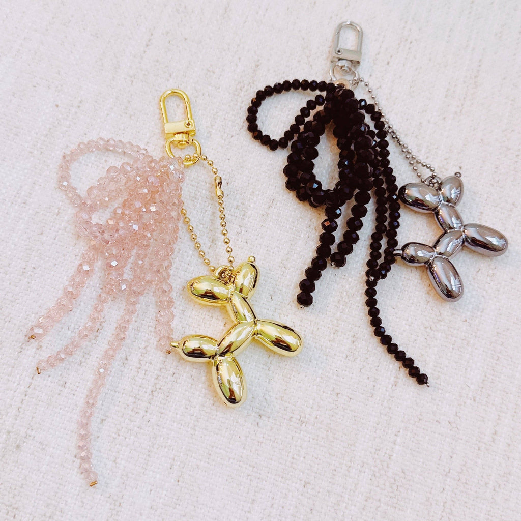 Balloon Dog Bag Charm With Beaded Bow: Pink
