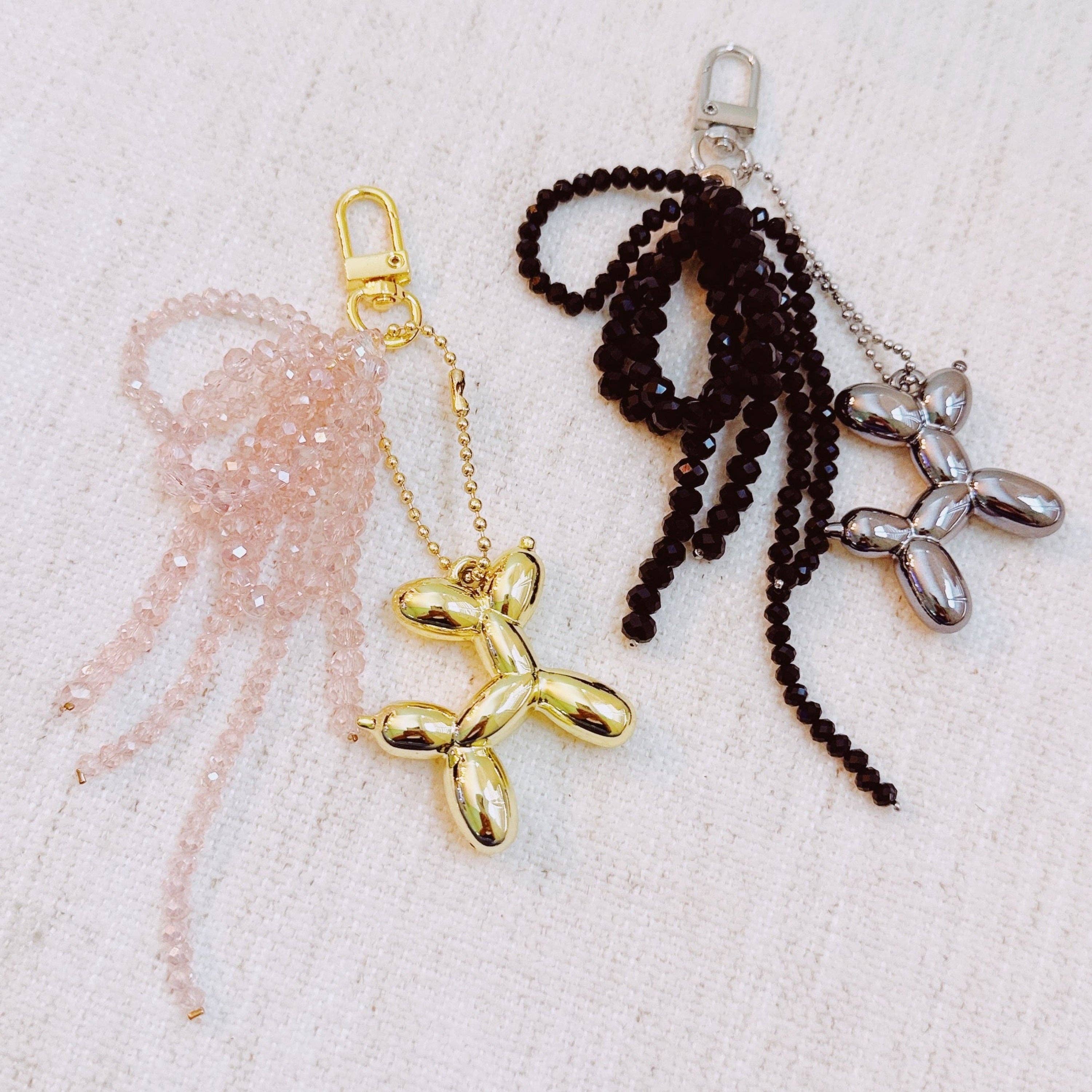 Balloon Dog Bag Charm With Beaded Bow: Pink