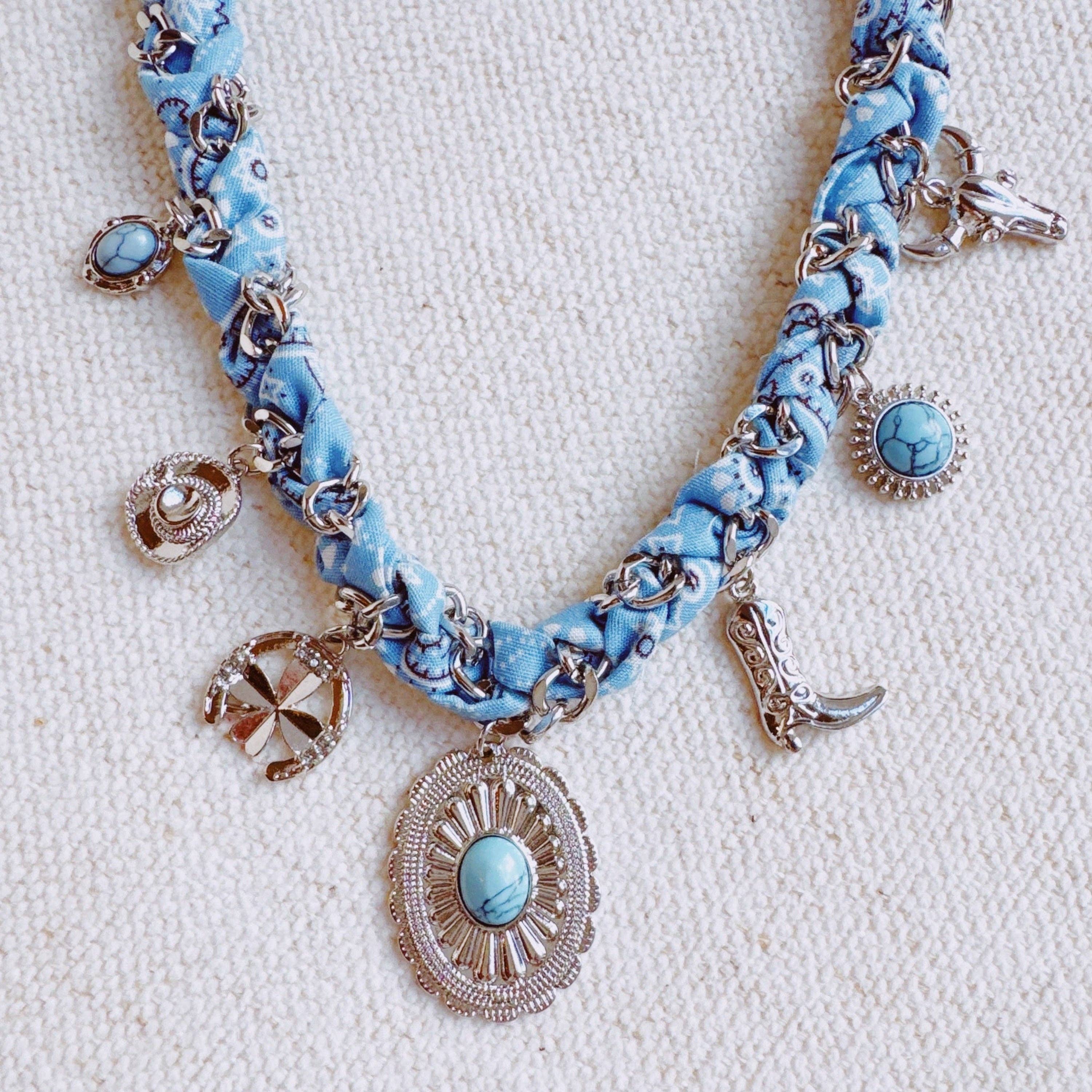 Wild West Desert Charm Scarf Necklace: Turquoise