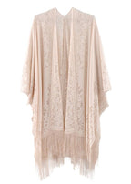 Beige Lace Kimono Boho Fringe Kimono