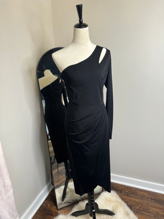 One Shoulder Midi Dress Black
