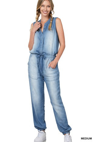 CHAMBRAY DENIM JUMPSUIT