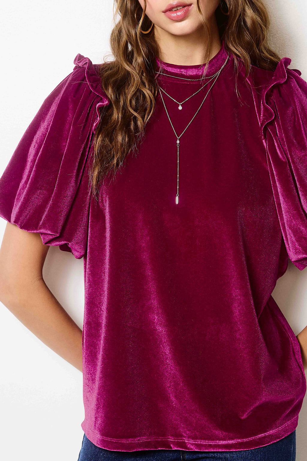 Velvet Short Sleeve Blouse