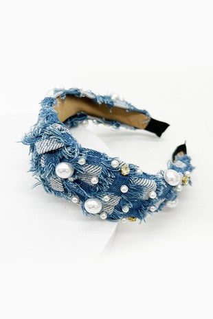 Denim & Pearls Headband
