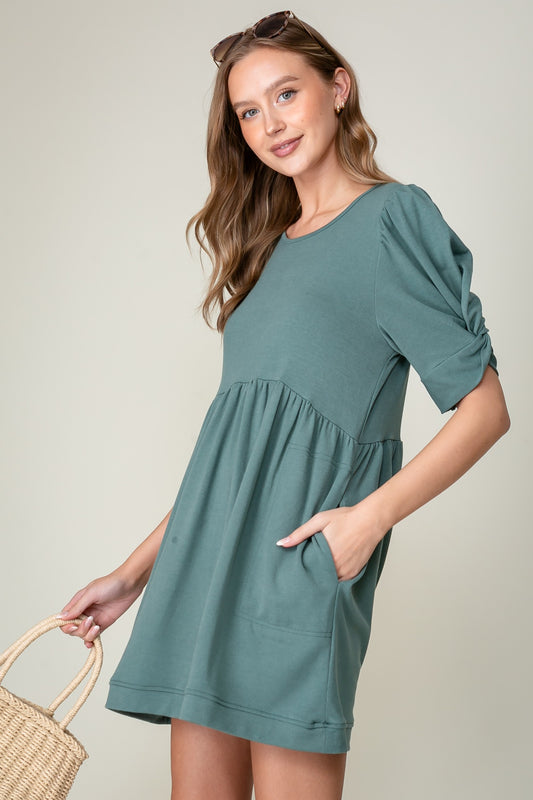 T-shirt Dress with Pockets - Aqua