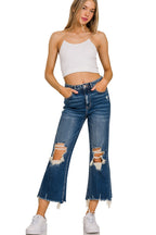 DISTRESSED KNEE CROP JEANS