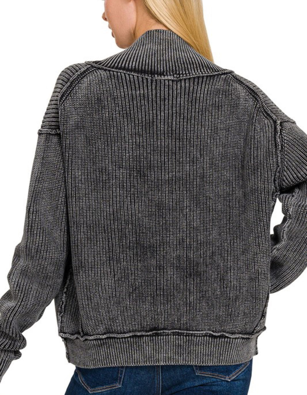 Mineral Wash Cardigan Sweater -Black