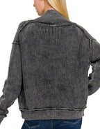 Mineral Wash Cardigan Sweater -Black
