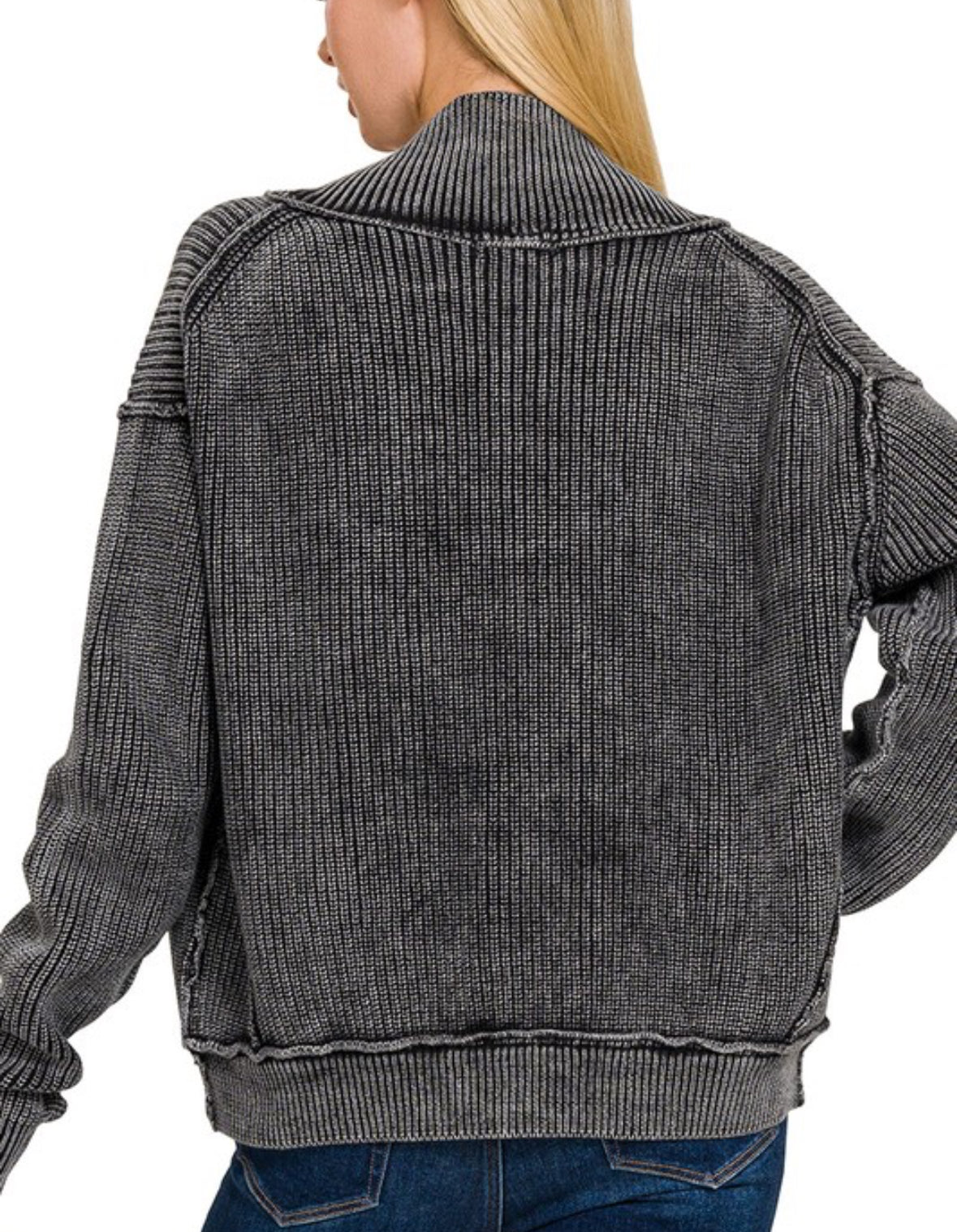Mineral Wash Cardigan Sweater -Black