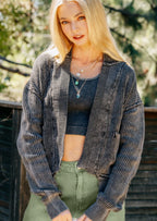 Mineral Wash Cardigan Sweater -Black