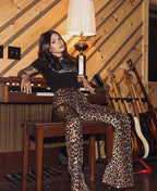 Leopard Bell Bottom Flare Leggings
