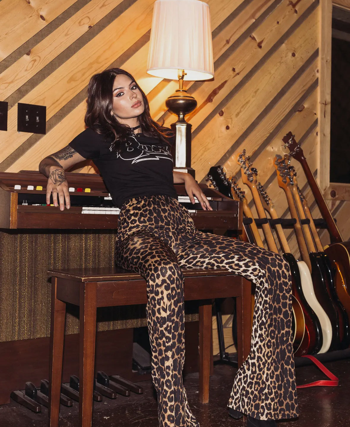 Leopard Bell Bottom Flare Leggings