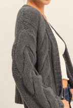 Cable Knit Cardigan -Charcoal