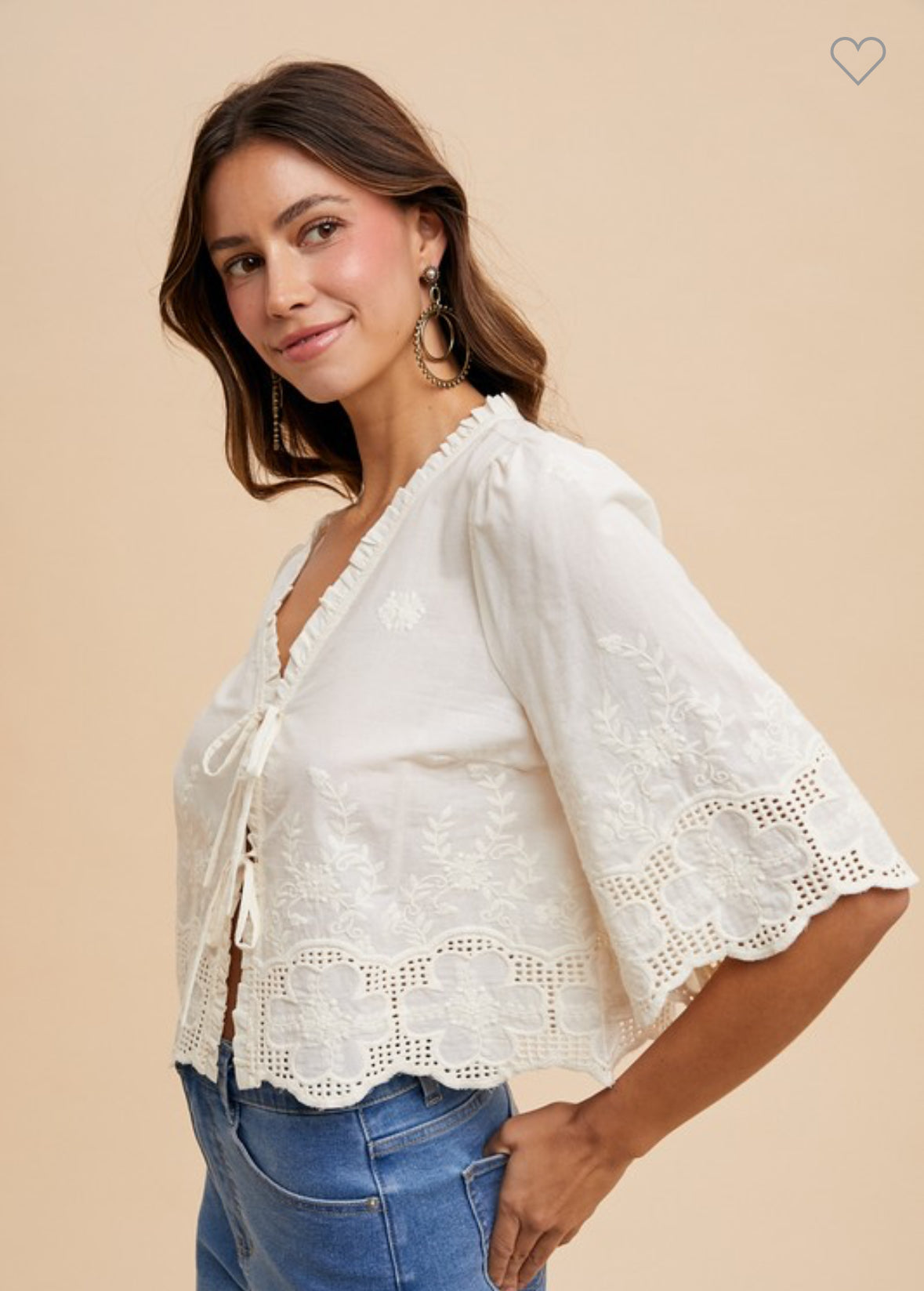 Tie Front Embroidered Blouse