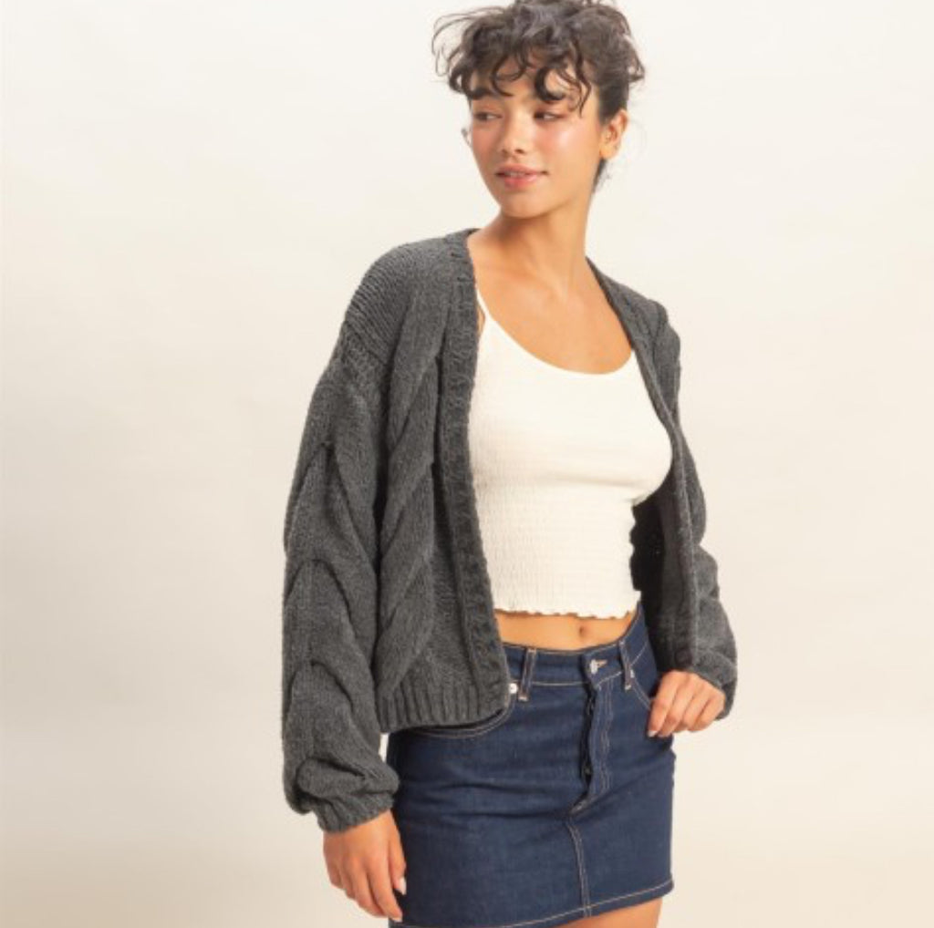 Cable Knit Cardigan -Charcoal
