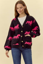 Horse Cardigan - Hot Pink & Black