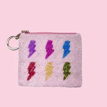 BEADED COIN PURSE WITH KEYRING LIGHTNING BOLT