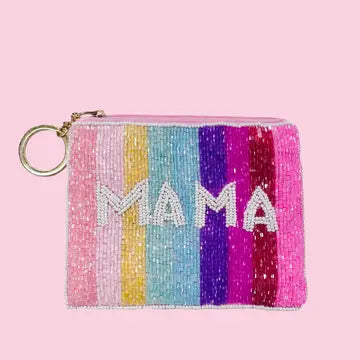 BEADED COIN PURSE WITH KEY RING MAMA