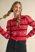 Puff Sleeve Floral Sweater