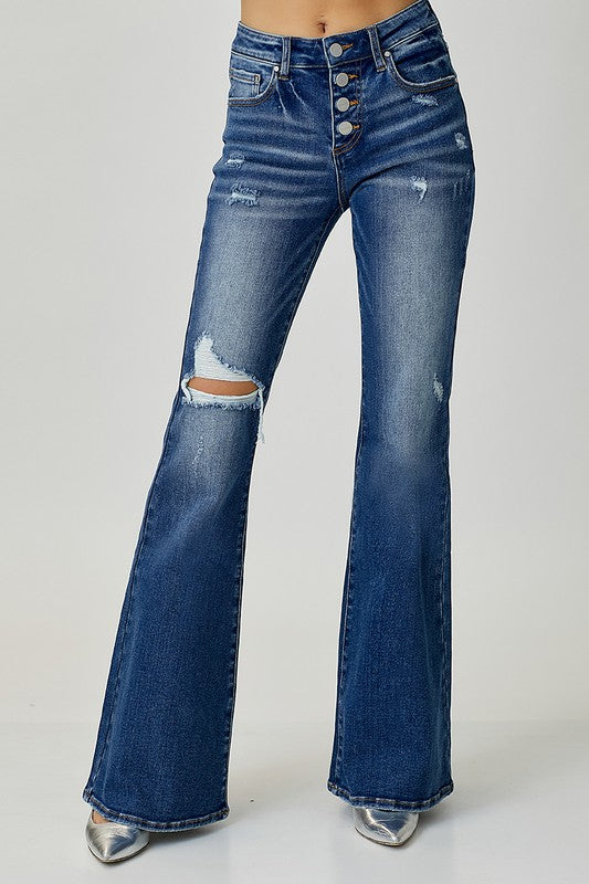 Mid-Rise Flare Button Fly Jeans