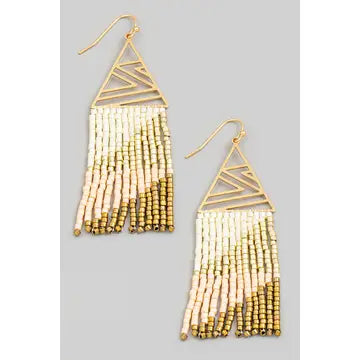Metallic Bar Fringe Tear Drop Earrings
