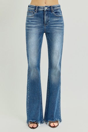 Risen Tummy Control Flare Jeans - Medium Wash