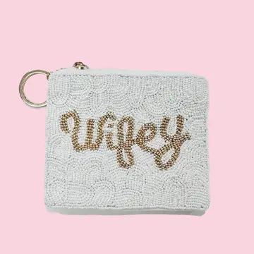 BEADED COIN PURSE WITH KEY RING WIFEY