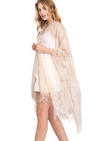 Beige Lace Kimono Boho Fringe Kimono