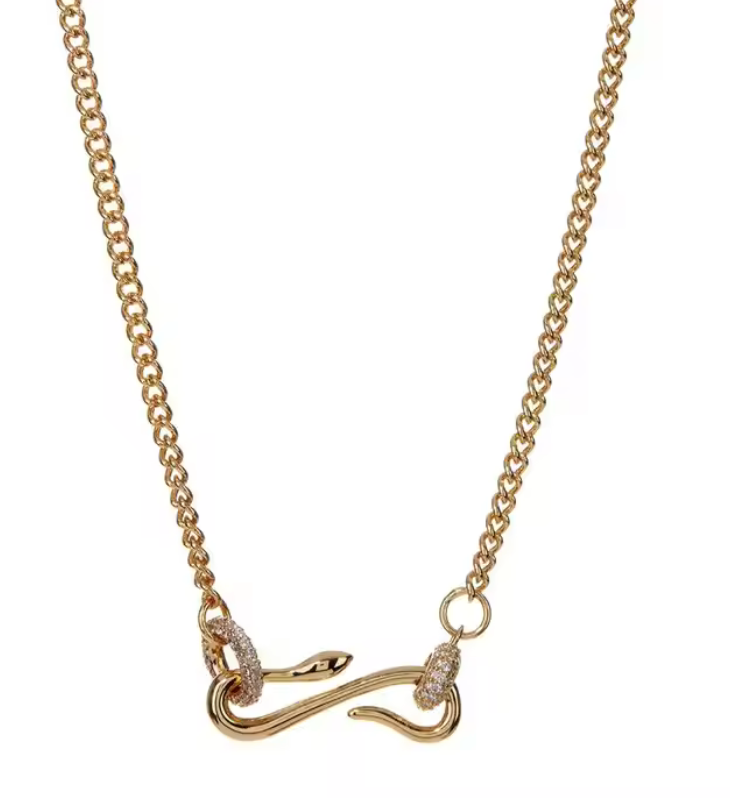 Snake Pendant Pavé Charm Necklace 