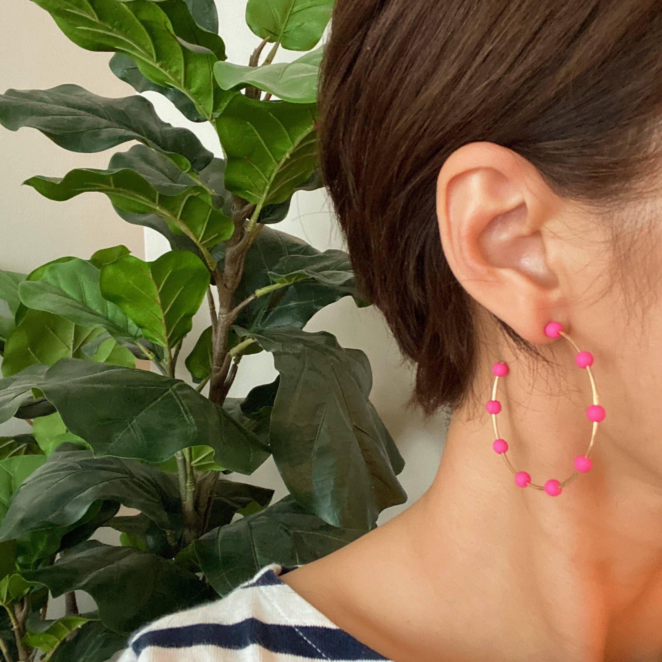Games On Cloud Nine Hoop Earrings: Fuchsia