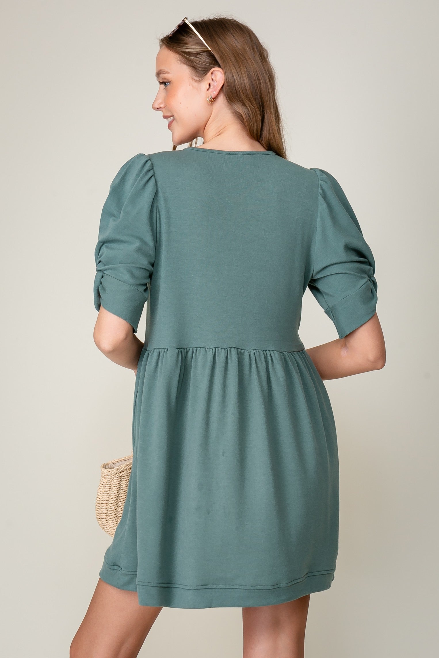 T-shirt Dress with Pockets - Aqua