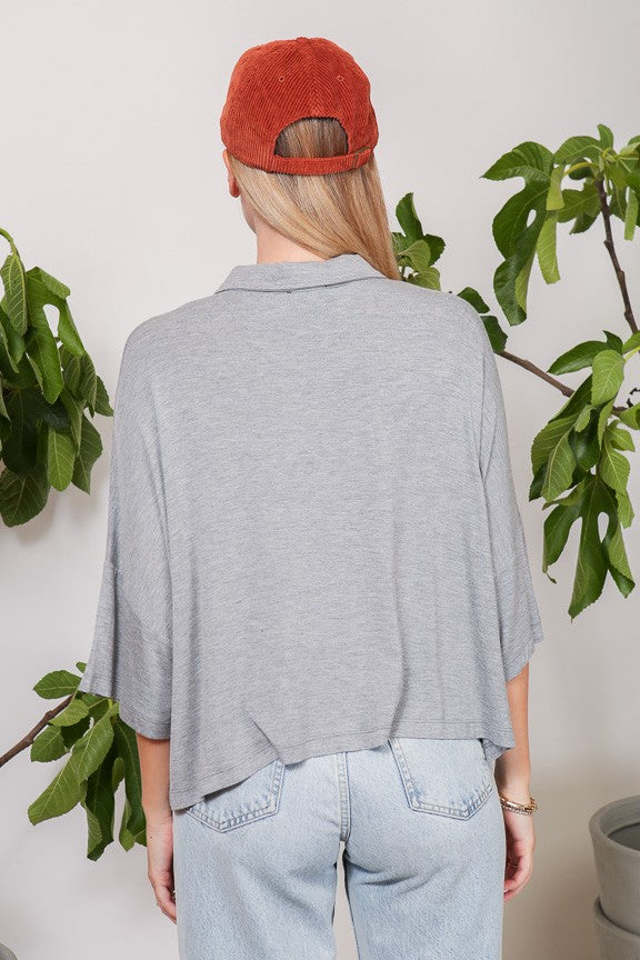 Oversize Button Down Top - Grey