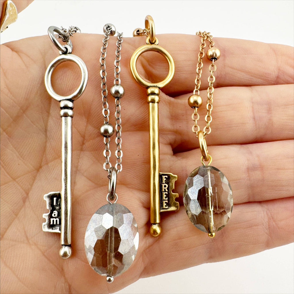 I Am Free Key Dainty Necklace: Silver