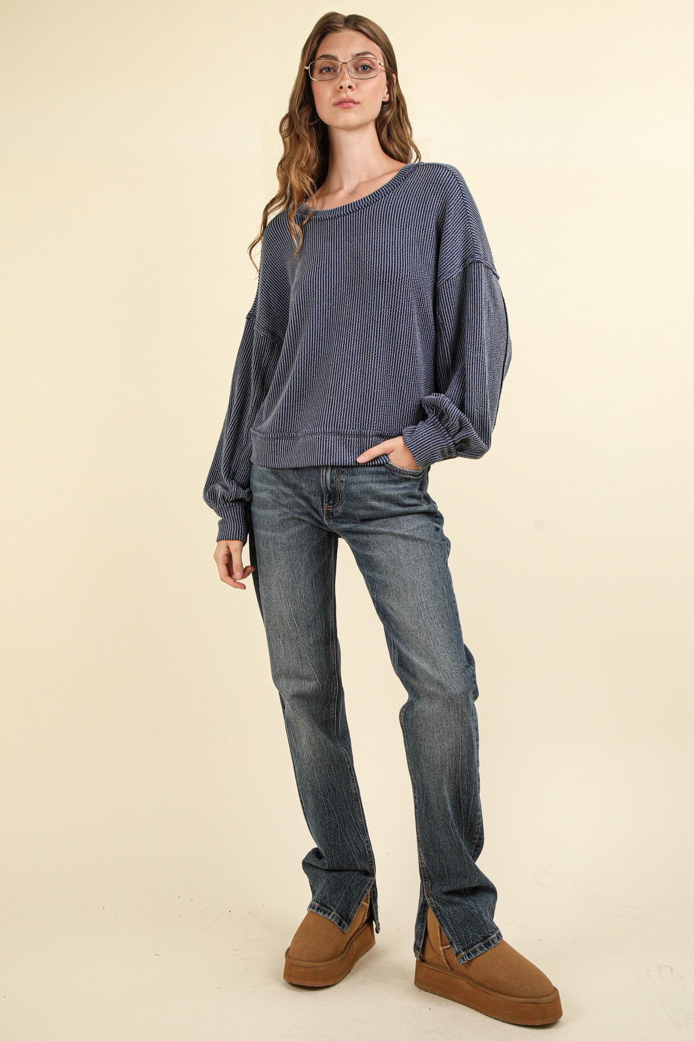 CREW NECK BALLOON SLEEVE SHIRT