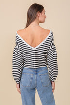 Striped Balloon Sleeve Top