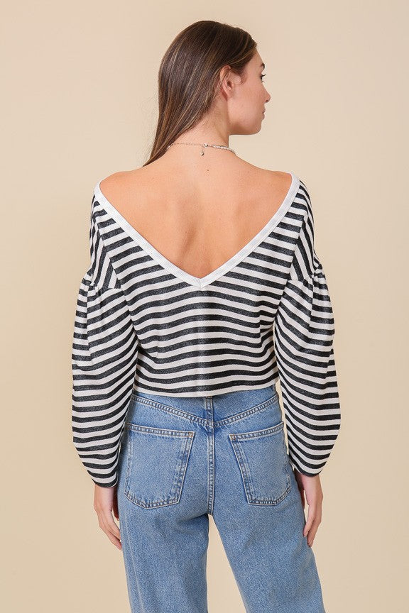 Striped Balloon Sleeve Top