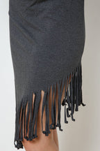Asymmetrical Fringe French Terry Skirt
