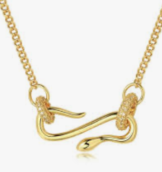 Snake Pendant Pavé Charm Necklace 