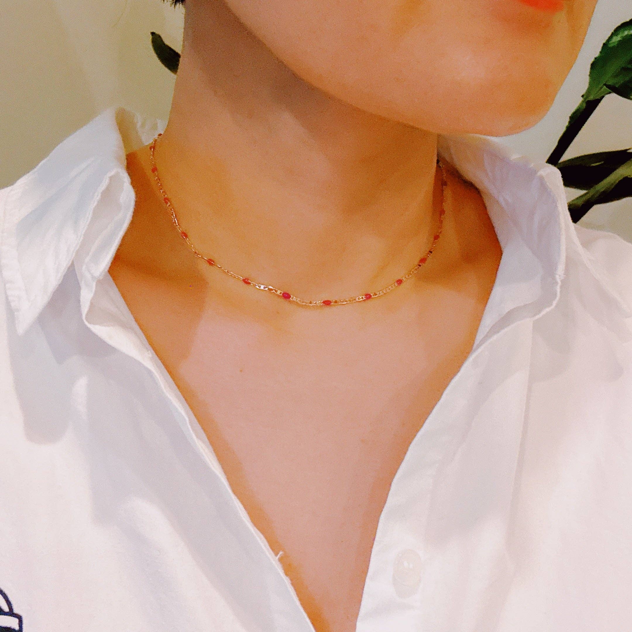Color Pop Enamel Chain Necklace: Pink