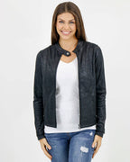 Leather Like Cafe Race Jacket in Black