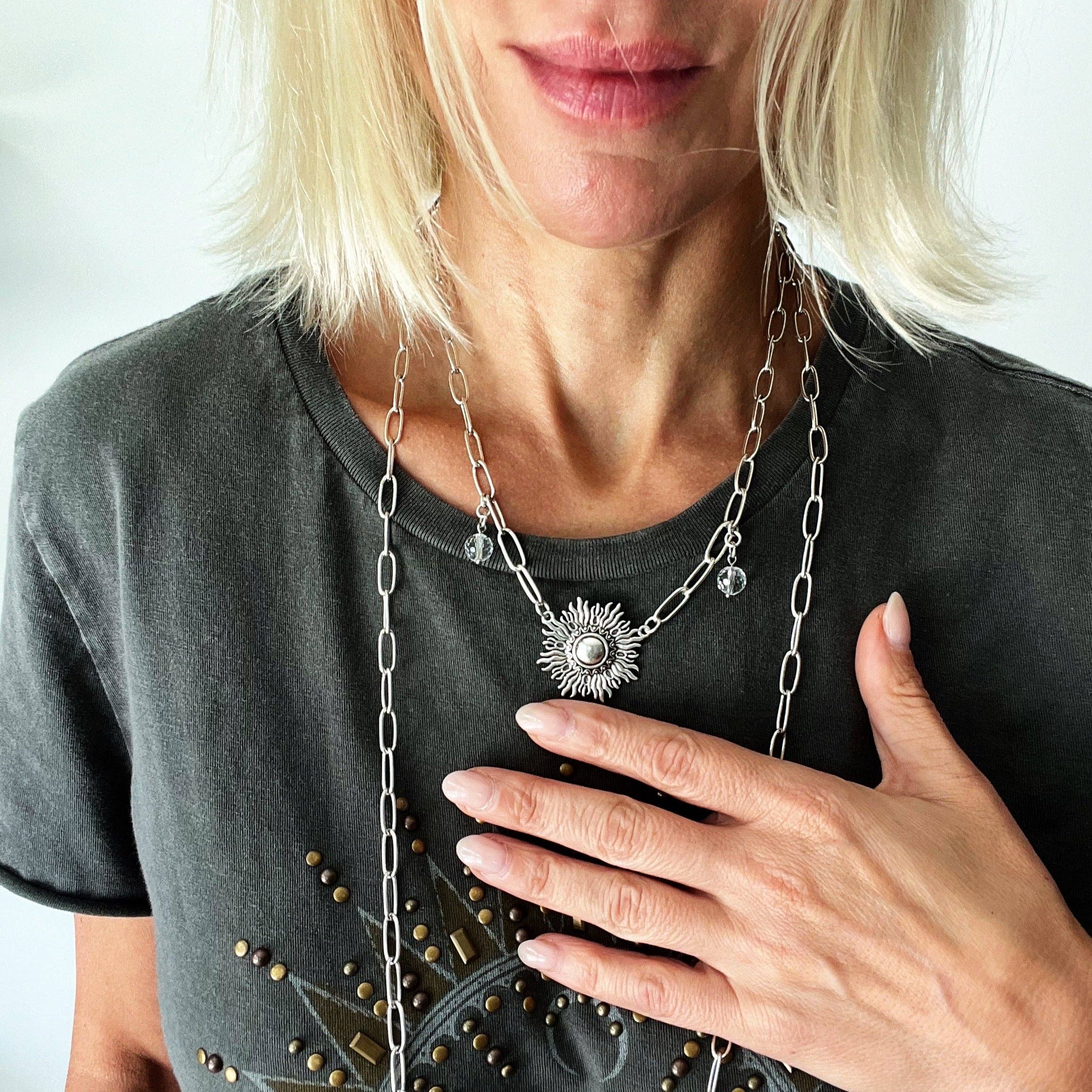 Perfectly Imperfect Starburst Long Chain Necklace: Gold Finish