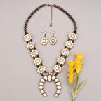 Squash Blossom Necklace - With Matching Earrings: Silver and Turquoise