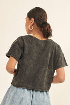 Distressed Mineral Washed Split-Neck Cropped Tee: Blush / S