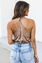 Apricot Lace Satin Bodysuit